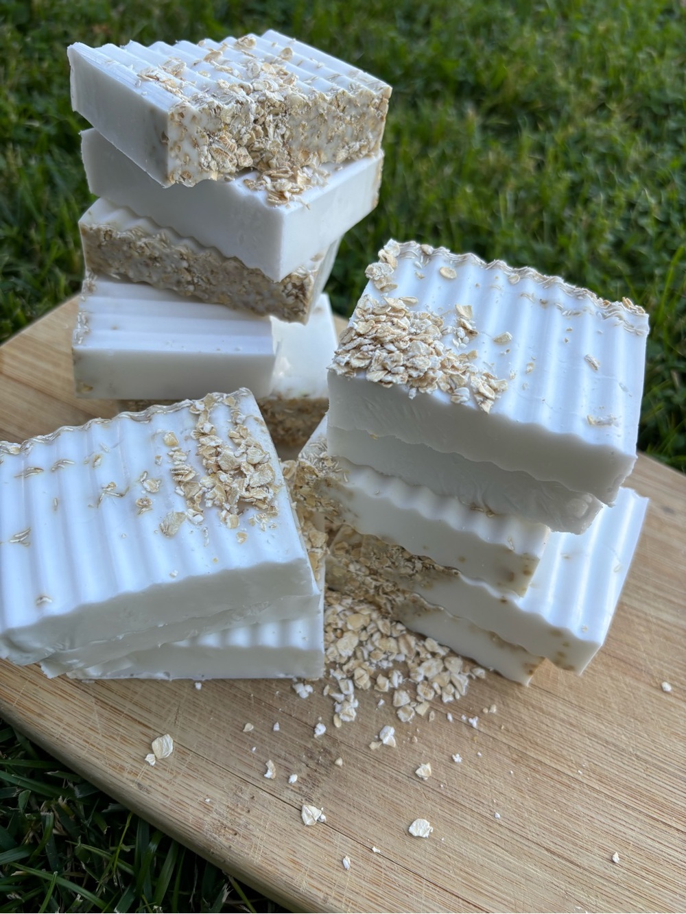 Small Handmade Oatmeal Goat Milk Soap - White Bars with Oat Top